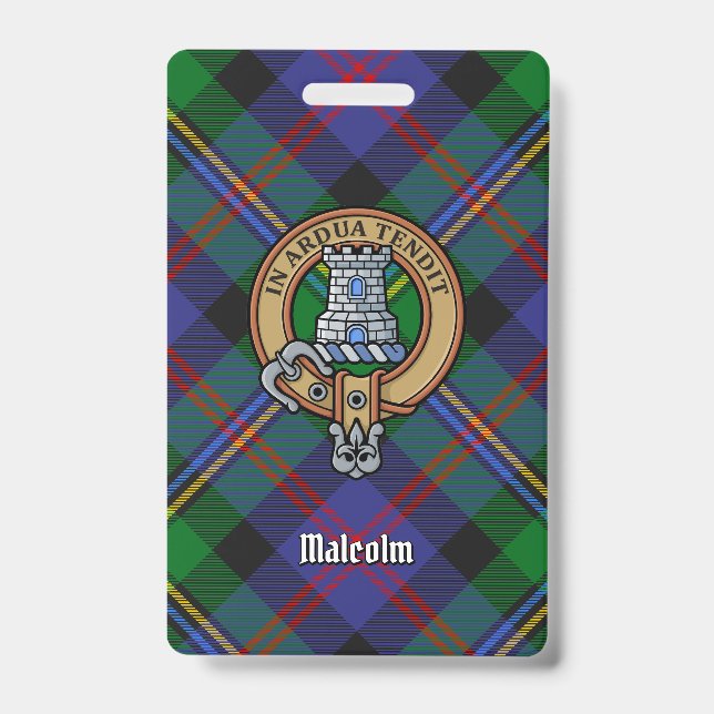 Clan Malcolm Crest over Tartan Badge (Front)