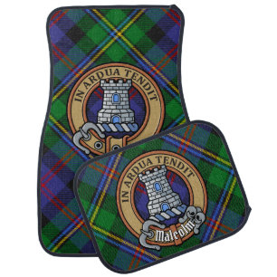 Clan Malcolm Crest over Tartan Car Floor Mat