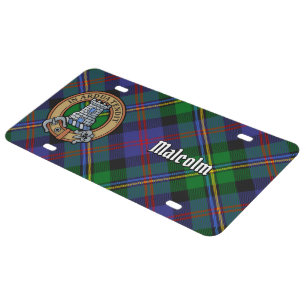Clan Malcolm Crest over Tartan License Plate