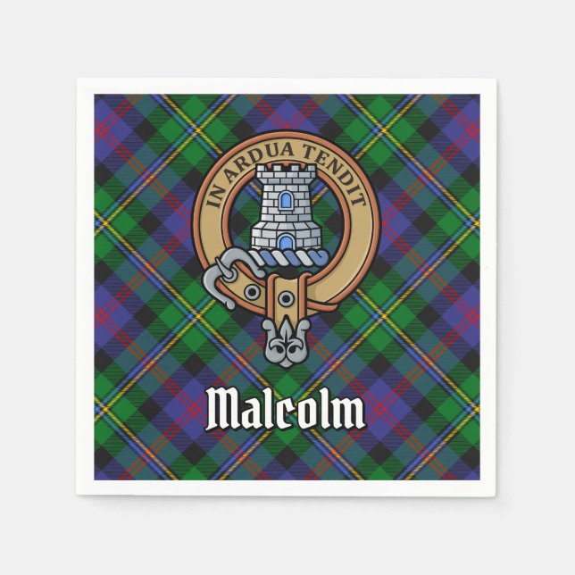 Clan Malcolm Crest over Tartan Napkins (Front)