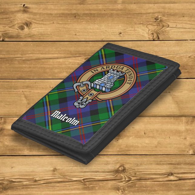 Clan Malcolm Crest over Tartan Trifold Wallet (Creator Uploaded)