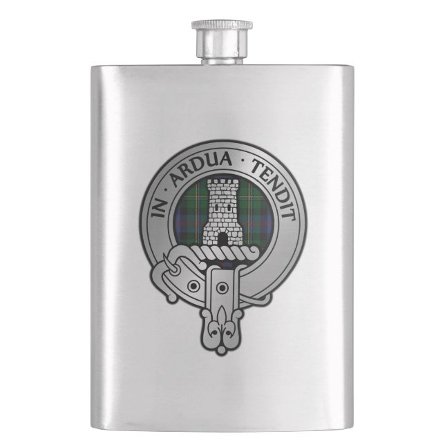 Clan Malcolm Crest & Tartan Flask (Front)