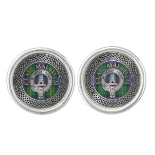 Clan Malcolm Crest & Tartan Knot Cufflinks