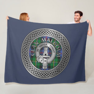 Clan Malcolm Crest & Tartan Knot Fleece Blanket
