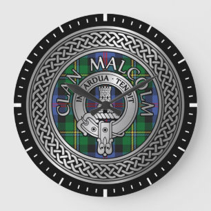 Clan Malcolm Crest & Tartan Knot Large Clock