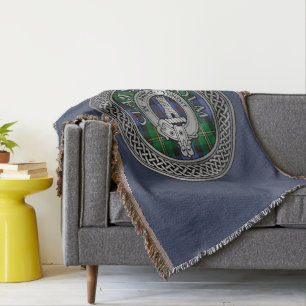 Clan Malcolm Crest & Tartan Knot Throw Blanket