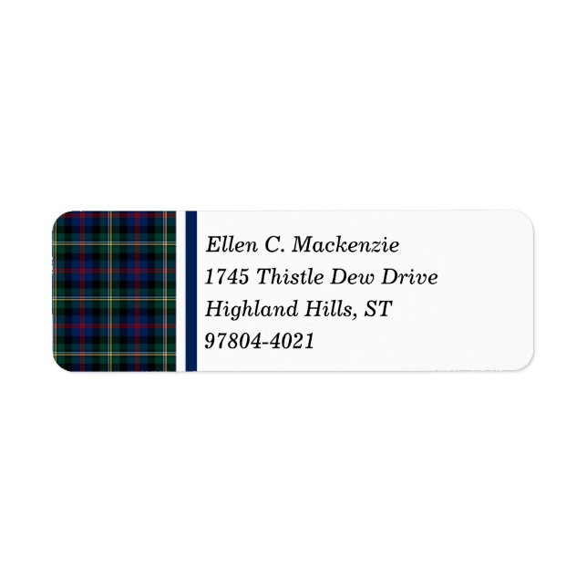 Clan Malcolm Dark Blue and Green Scottish Tartan Label (Front)
