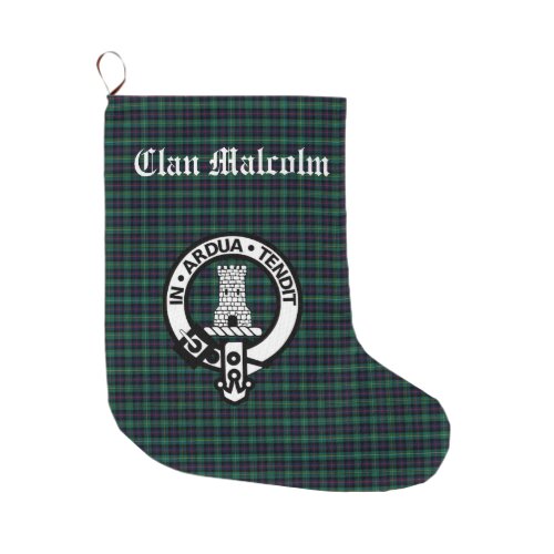 Clan Malcolm Tartan and Crest Large Christmas Stocking