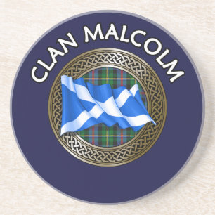 Clan Malcolm Tartan Knot & Flag Coaster