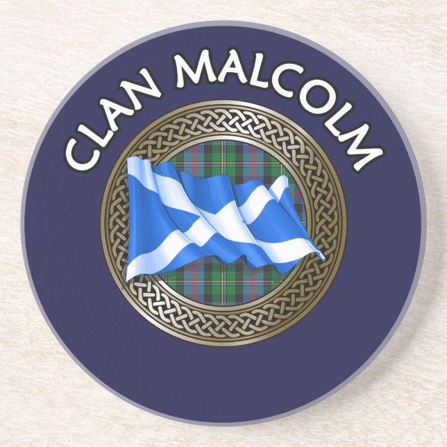 Clan Malcolm Tartan Knot & Flag Coaster (Front)