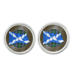 Clan Malcolm Tartan Knot & Flag Cufflinks