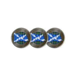 Clan Malcolm Tartan Knot & Flag Golf Ball Marker