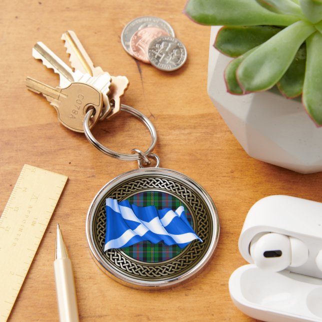 Clan Malcolm Tartan Knot & Flag Keychain (Desk)