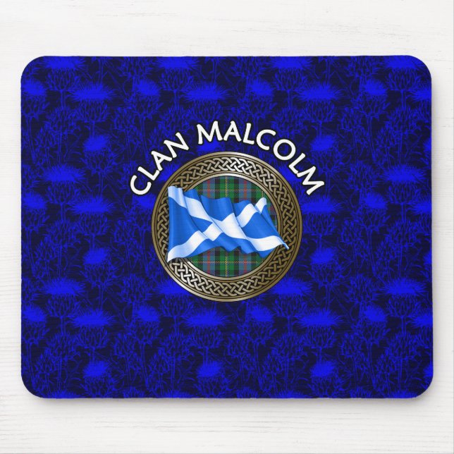Clan Malcolm Tartan Knot & Flag Mouse Pad (Front)