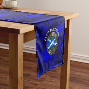 Clan Malcolm Tartan Knot & Flag Short Table Runner