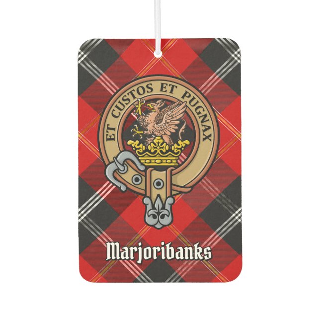 Clan Marjoribanks Crest over Tartan Air Freshener (Front)