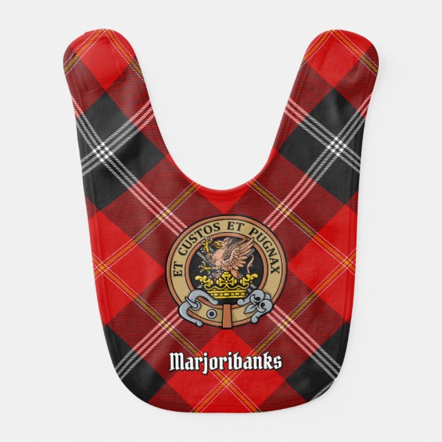 Clan Marjoribanks Crest over Tartan Baby Bib (Front)