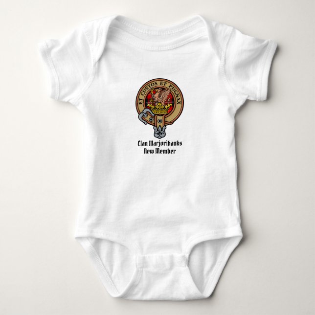 Clan Marjoribanks Crest over Tartan Baby Bodysuit (Front)