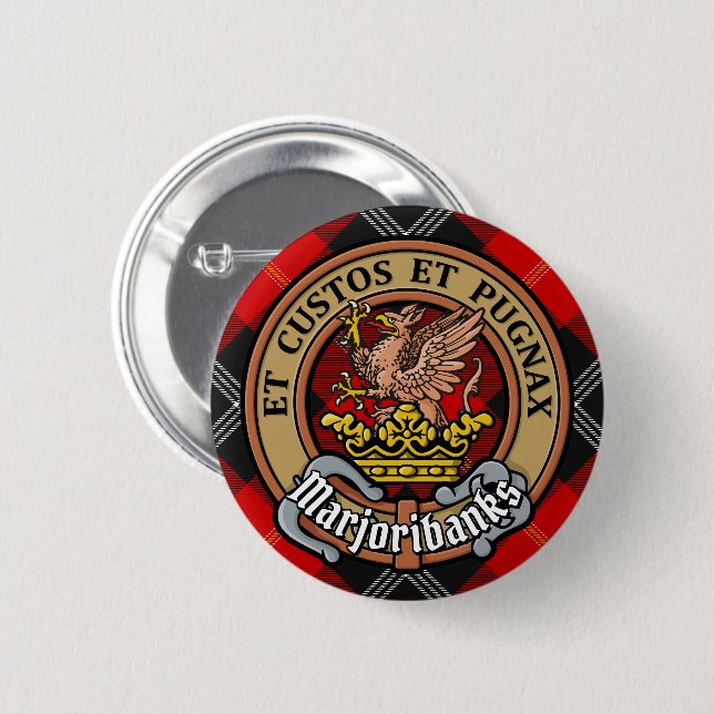 Clan Marjoribanks Crest over Tartan Button (Front & Back)