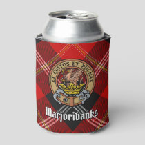 Clan Marjoribanks Crest over Tartan Can Cooler