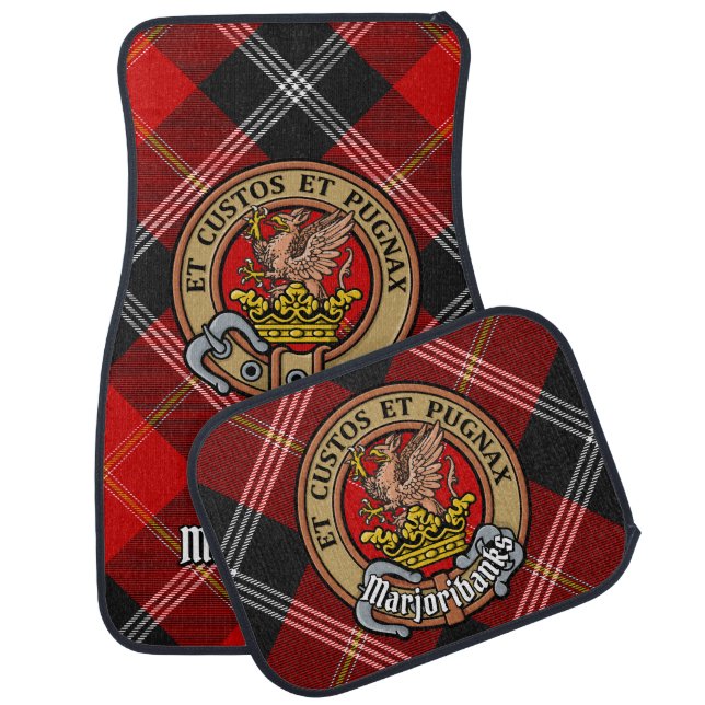 Clan Marjoribanks Crest over Tartan Car Floor Mat (Set)