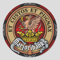 Clan Marjoribanks Crest over Tartan Classic Round Sticker