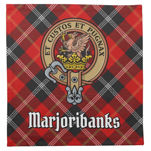 Clan Marjoribanks Crest over Tartan Cloth Napkin (Front)