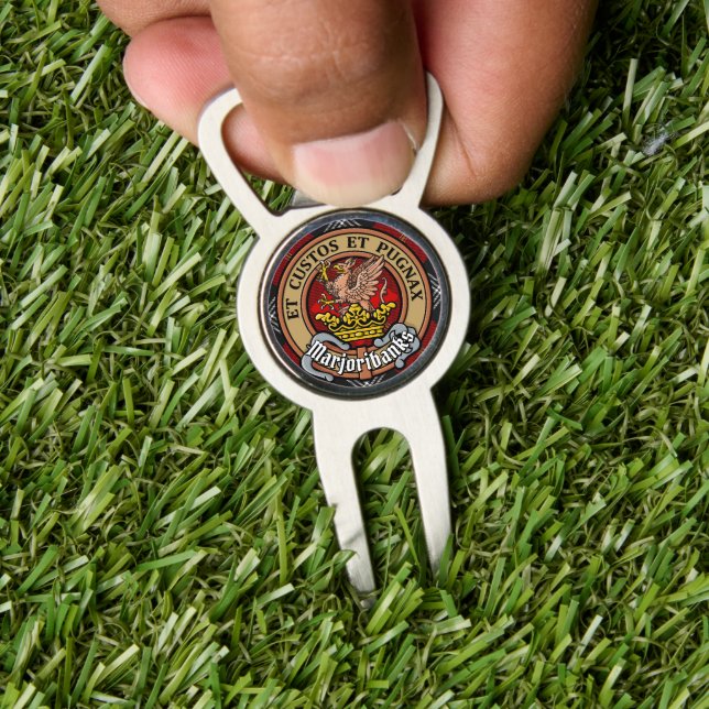 Clan Marjoribanks Crest over Tartan Divot Tool (Insitu 1)