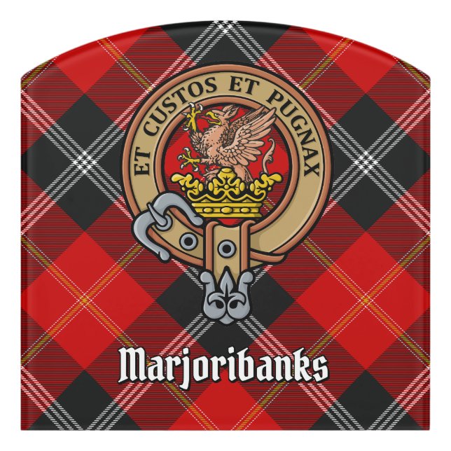 Clan Marjoribanks Crest over Tartan Door Sign (Contour Front)