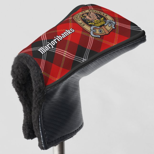 Clan Marjoribanks Crest over Tartan Golf Head Cover (3/4 Front)