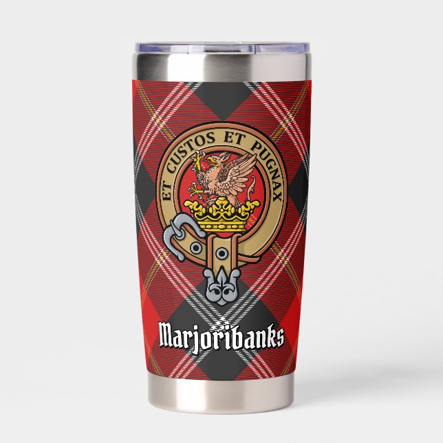 Clan Marjoribanks Crest over Tartan Insulated Tumbler (Front)