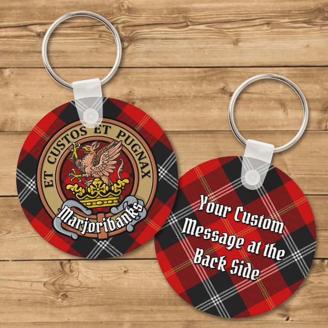 Clan Marjoribanks Crest over Tartan Keychain (Creator Uploaded)
