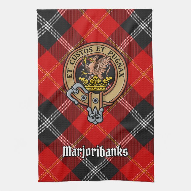 Clan Marjoribanks Crest over Tartan Kitchen Towel (Vertical)
