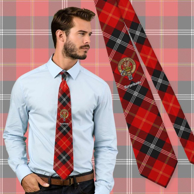 Clan Marjoribanks Crest over Tartan Neck Tie (Creator Uploaded)