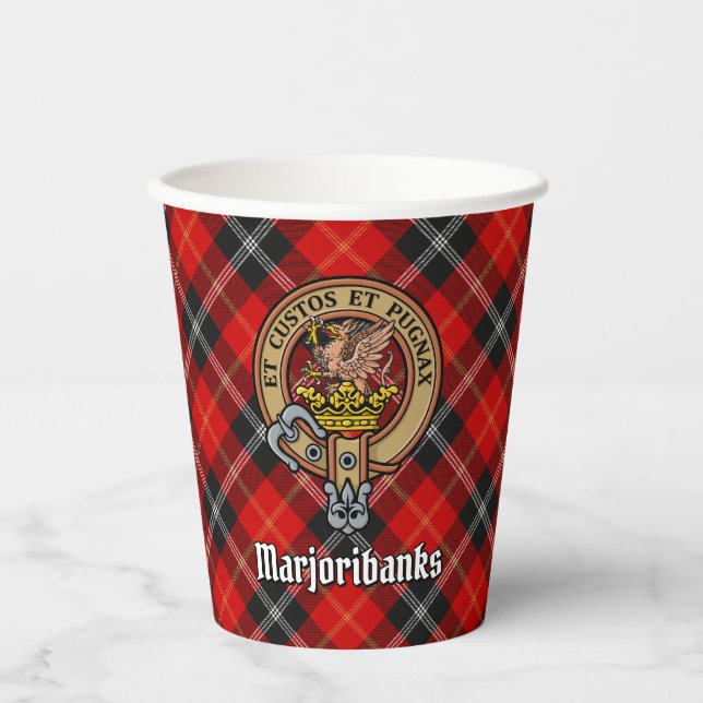 Clan Marjoribanks Crest over Tartan Paper Cups (Front)