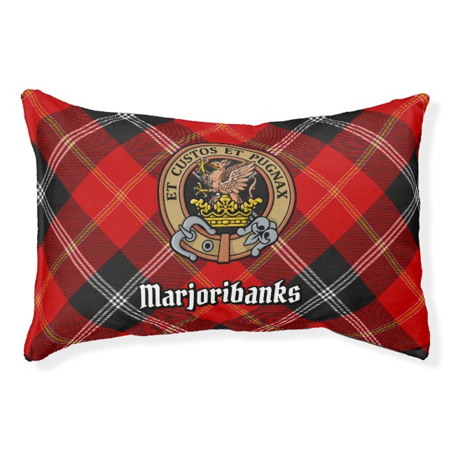 Clan Marjoribanks Crest over Tartan Pet Bed (Front)