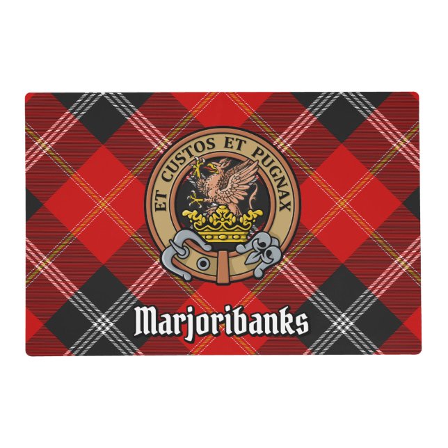 Clan Marjoribanks Crest over Tartan Placemat (Front)