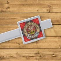 Clan Marjoribanks Crest over Tartan Silver Finish Tie Bar