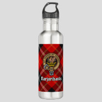 Clan Marjoribanks Crest over Tartan Stainless Steel Water Bottle