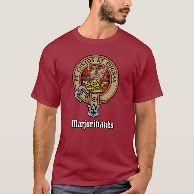 Clan Marjoribanks Crest over Tartan T-Shirt (Front)