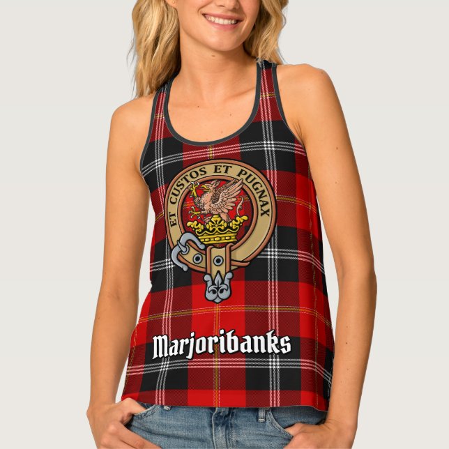 Clan Marjoribanks Crest over Tartan Tank Top (Front)