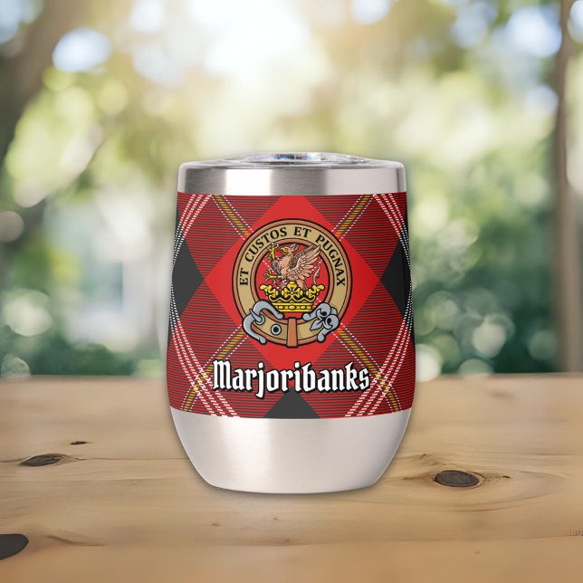 Clan Marjoribanks Crest over Tartan Thermal Wine Tumbler (Creator Uploaded)