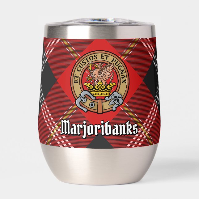 Clan Marjoribanks Crest over Tartan Thermal Wine Tumbler (Front)
