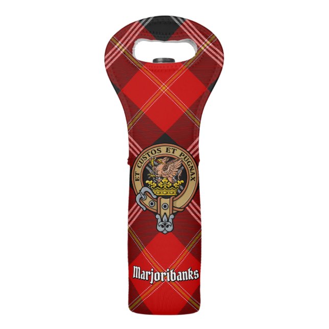 Clan Marjoribanks Crest over Tartan Wine Bag (Front)