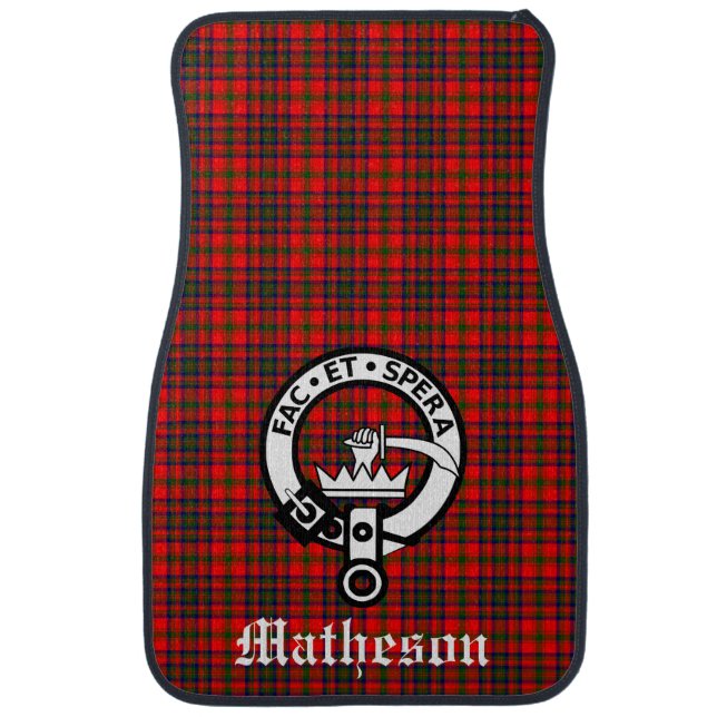 Clan Matheson Crest Badge and Tartan  Car Floor Mat (Front)