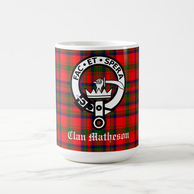 Clan Matheson Crest Badge and Tartan  Coffee Mug (Center)
