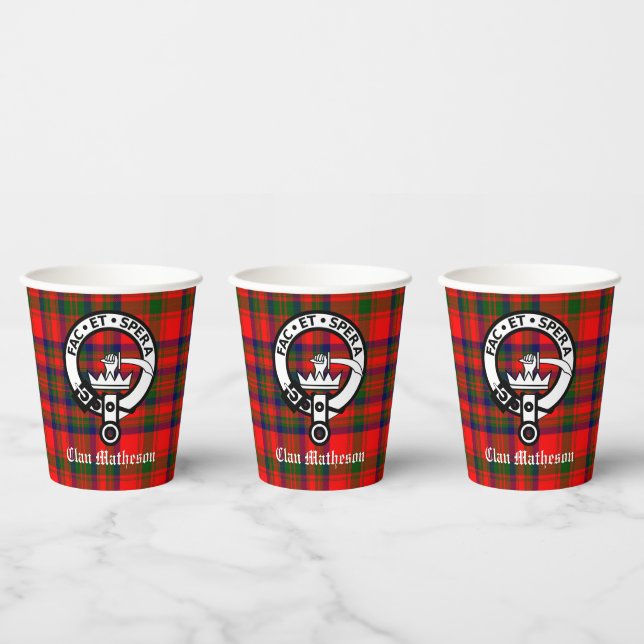 Clan Matheson Crest Badge and Tartan  Paper Cups (Multi)