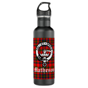 Clan Matheson Crest Badge and Tartan  Stainless Steel Water Bottle