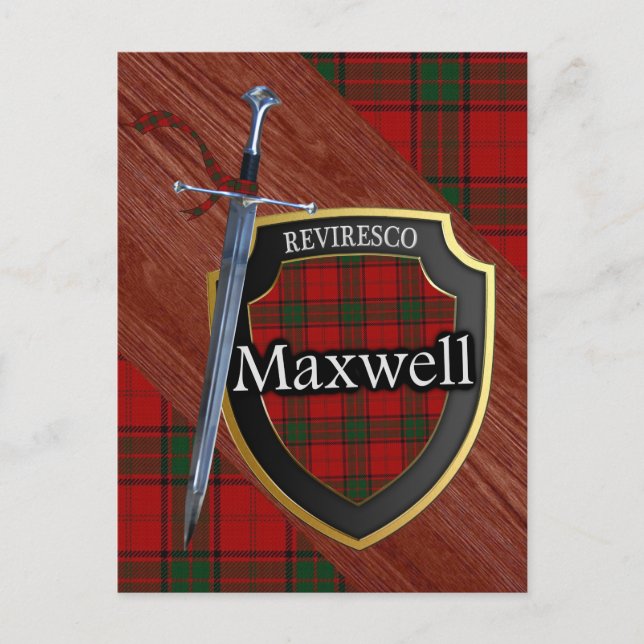 Clan Maxwell Tartan Sword & Shield Postcard (Front)