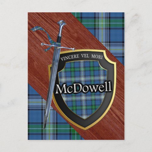 Clan McDowell Tartan Sword  Shield Postcard
